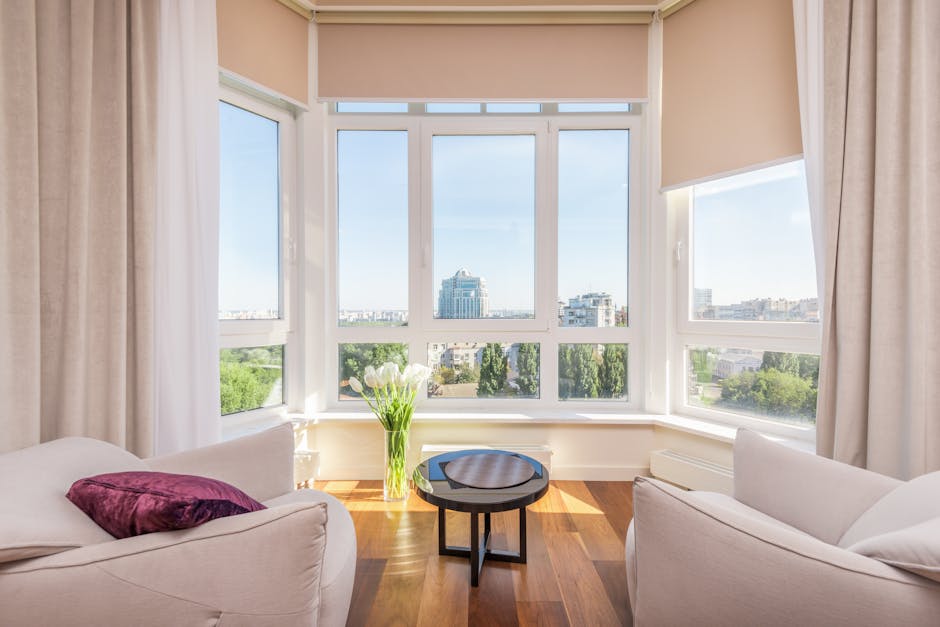 Beautiful double hung windows letting natural sunlight into a living room